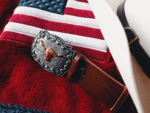 A longhorn belt on the American flag